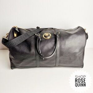 VERSACE | Large Vintage Black Leather Boston with Strap and Lock and Key